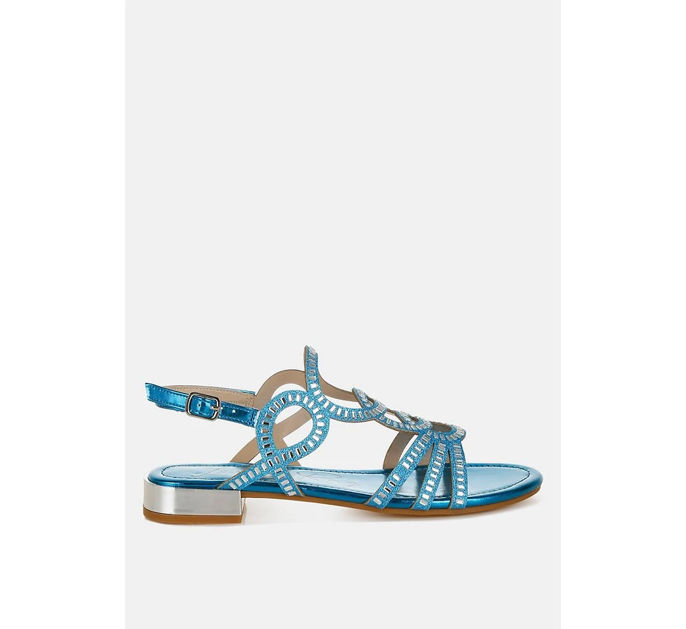 London Rag Jisters Cut Out Detail Rhinestone Flat Sandals