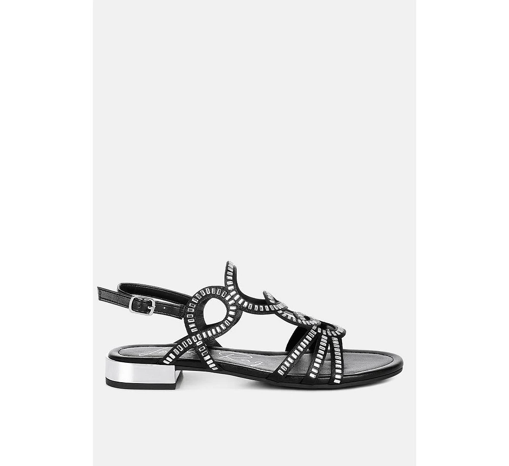 London Rag Jisters Cut Out Detail Rhinestone Flat Sandals