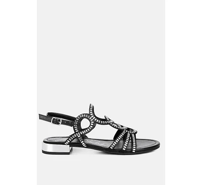 London Rag Jisters Cut Out Detail Rhinestone Flat Sandals