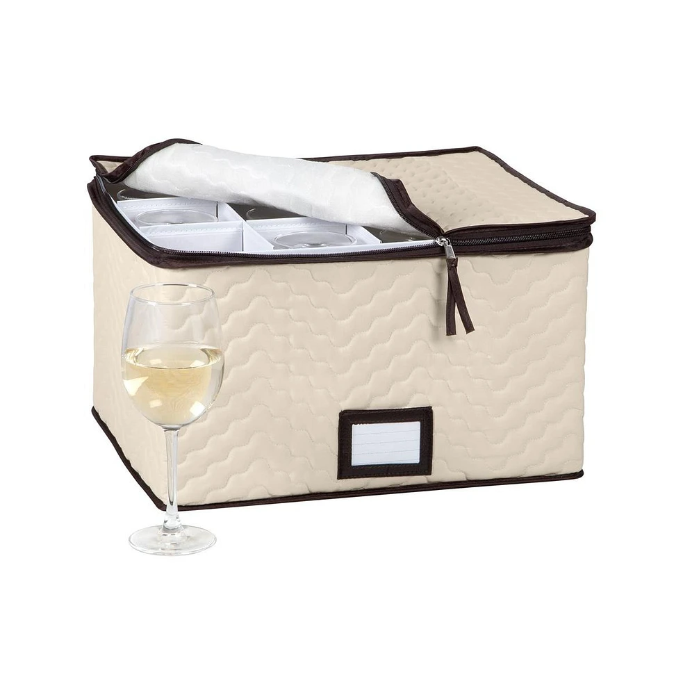 Florida Brands Wine Glass Storage Box with Dividers - Holds 12 Wine Glasses up to 10" Tall and 3.75" W - Stemware Storage Case