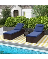 Costway 2 Pcs Patio Chaise Lounge with 6-level Backrest Comfy Seat Cushion & Headrest Backyard