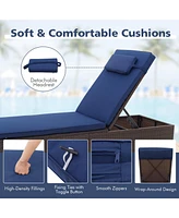 Costway 2 Pcs Patio Chaise Lounge with 6-level Backrest Comfy Seat Cushion & Headrest Backyard