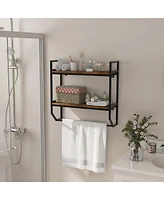 Gymax Wall Mounted Bathroom Shelf Industrial 2-Tier Storage Rack w/ Towel Bar Kitchen