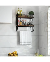 Gymax Wall Mounted Bathroom Shelf Industrial 2-Tier Storage Rack w/ Towel Bar Kitchen