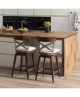 Costway Set of 2 Wooden Swivel Bar Stools Upholstered Counter Height Dining Chairs