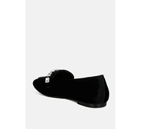 Rag & Co Kyari Velvet Diamante Strap Loafers