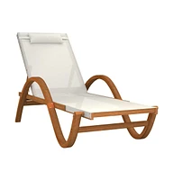 vidaXL Sun Lounger with Pillow White Textilene and Solid Wood Poplar