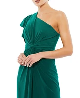 Mac Duggal Women's One Shoulder Midi Length Jersey Dress