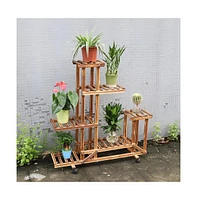 Unho 6 Tiers Wooden Plant Stand Home Garden Flower Pots Shelf for Indoor Outdoor