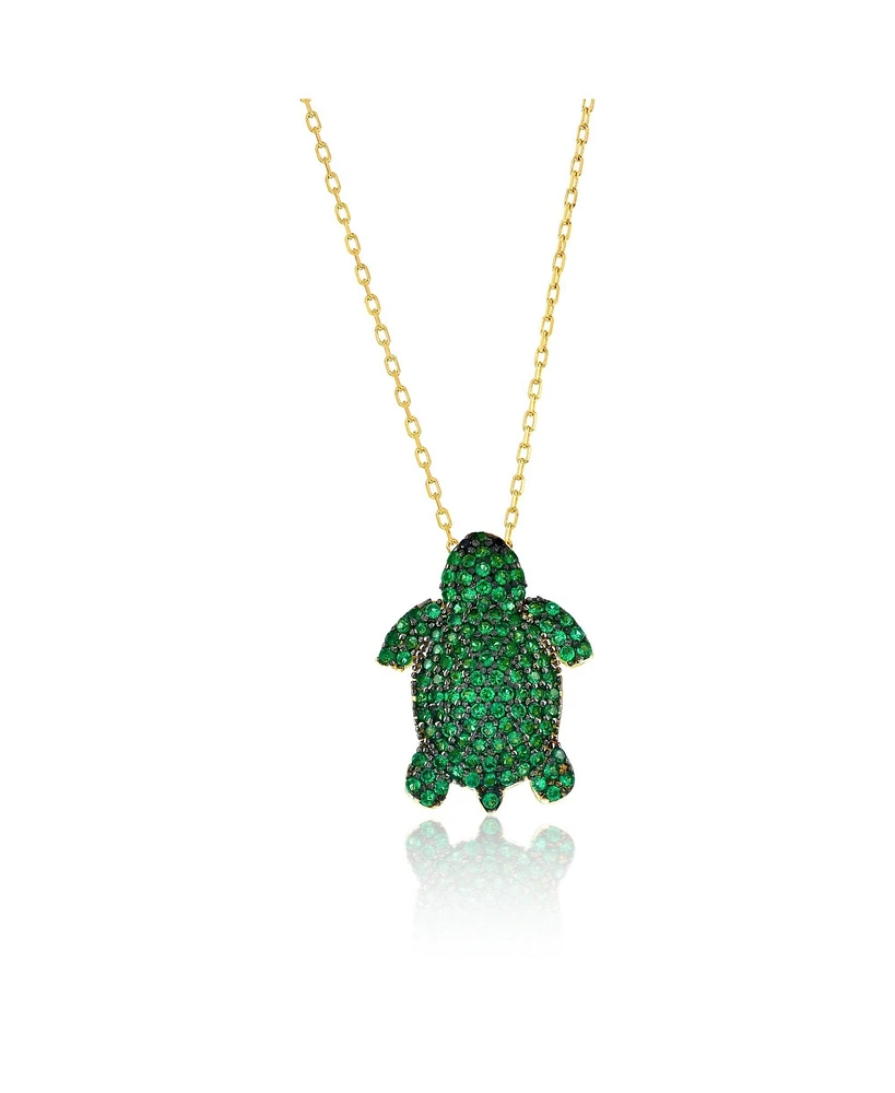 Suzy Levian New York Suzy Levian Yellow Sterling Silver Green Cubic Zirconia Turtle Pendant