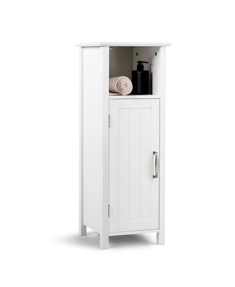 Gymax Bathroom Floor Storage Cabinet Free Standing w/ Single Door Adjustable Shelf