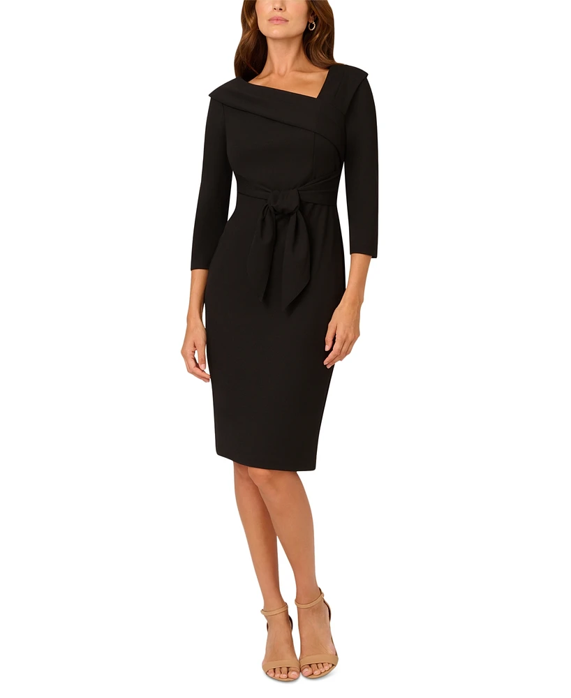 Adrianna Papell Women's Tie-Waist Asymmetrical-Neck Crepe Sheath Dress