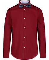 Tommy Hilfiger Big Boys Long Sleeve Stretch Solid Poplin Shirt and Bow Tie