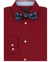 Tommy Hilfiger Big Boys Long Sleeve Stretch Solid Poplin Shirt and Bow Tie