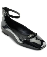 Karl Lagerfeld Paris Women's Zyvia Logo Ankle Strap Flats