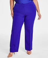 Kasper Plus Stretch Crepe Fly-Front Straight-Leg Pants