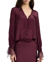 En Saison Women's Cover Lace-Cuff Collared Blouse