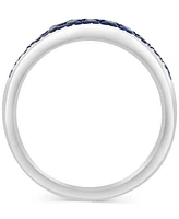 Effy Men's Sapphire (1-1/4 ct. t.w.) & Diamond (1/8 ct. t.w.) Cluster Ring in Sterling Silver