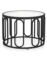 Gymax 2-Tier 24'' Round Coffee Table w/ Oval Swivel Brackets & Reeded Tempered Glass Gold