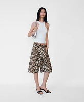 Mango Women's Leopard-Print Denim Bermuda Shorts