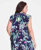 On 34th Trendy Plus Flutter-Sleeve Printed Shirt, Exclusively at Macy's