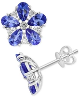 Effy Tanzanite (1-5/8 ct. t.w.) & Diamond (1/8 ct. t.w.) Flower Stud Earrings in 14k White Gold