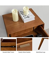 Hulala Home Mid-century ModernIsabel 2-Drawer Nightstand with Built-in Outlets