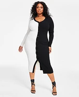 Nina Parker Trendy Plus Ribbed Button-Front Dress