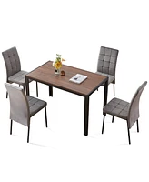 Simplie Fun 5-Piece Dining Set Including Grey Velvet High Back Nordic Dining Chair & Creative Design Mdf Dining Table