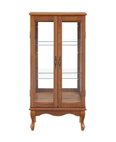 Streamdale Furniture Curio Cabinet with Glass Doors, Adjustable Shelves, Mirrored Back, Light