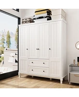 Famapy 4-Door Armoires Wardrobe with Hanging Rod, 2-Drawers, Storage Shelves