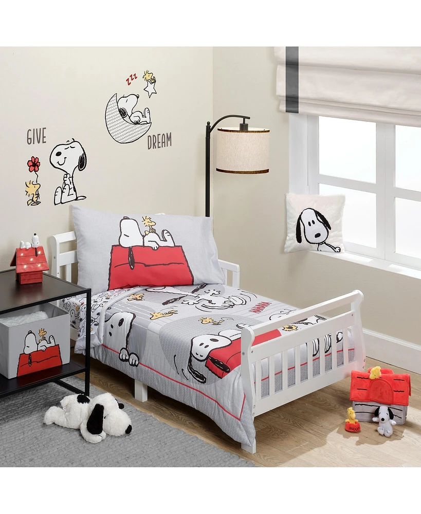 Bedtime Originals Toddler Snoopy Love 4-Piece Bedding Set - Gray/Red/White