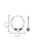 Bling Jewelry Balinese Tribal Ball Bead Continuous Circle Bohemian Boho Tribal Endless Bali Hoop Earrings .925 Sterling Silver