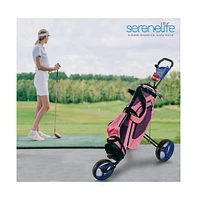 SereneLife Foldable 3-Wheel Golf Push Cart with Deluxe Scorecard Holder