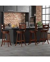 Set of 2 Bar Stools 360° Swivel Dining Chairs Solid Rubber Wood Leather Padded