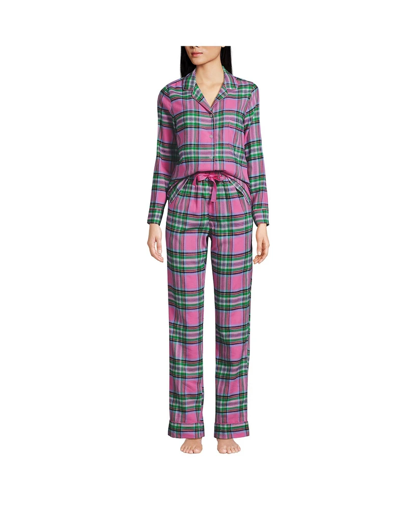 Lands' End Women's Drapey Flannel 2 Piece Pajama Set - Top and Pants