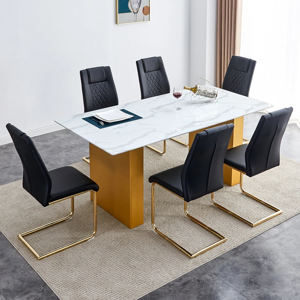 Streamdale Furniture Table and chair set.Large modern rectangular table with 0.4 inch patterned glass tabletop and large Mdf table legs.Comes with c