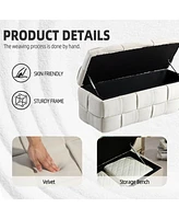 Storage Ottoman, Bedroom End Bench, Upholstered Fabric Storage Ottoman with Safety Hinge, Entryway Padded Footstool, Ottoman Bench for Living Room & B