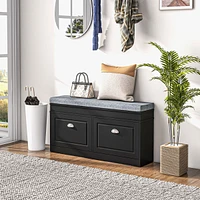 Modern Shoe Rack Bench for Entryway, Storage Organizer with Cushion, 2 Drawers, Adjustable Shelf, Holds 8 Pairs, Black