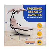 SereneLife Hanging Curved Steel Chaise Lounge Chair with Canopy, Built-in Pillow