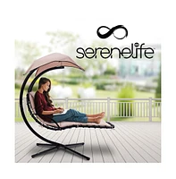 SereneLife Hanging Curved Steel Chaise Lounge Chair with Canopy, Built-in Pillow