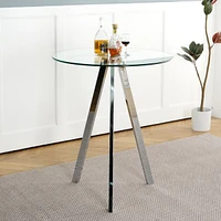 Simplie Fun Modern Kitchen Glass dining table Round Tempered Glass Bar Table top, Clear Bar Table Metal Legs, electroplated legs (set of 1