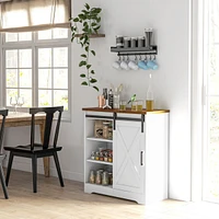 Farmhouse Coffee Bar Cabinet, 33" Buffet Sideboard with Sliding Barn Door and Adjustable Shelf, Kitchen Buffet Cabinet, White