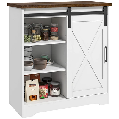 Farmhouse Coffee Bar Cabinet, 33" Buffet Sideboard with Sliding Barn Door and Adjustable Shelf, Kitchen Buffet Cabinet, White