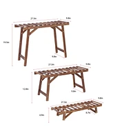 Unho 3pcs Plant Rack Stand Ladder Garden Corner Flower Pots Holder Wood Display Shelf