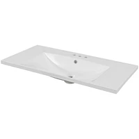 36" Single Bathroom Vanity Top with White Basin, 3-Faucet Holes, Ceramic, White