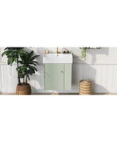 21.6 inch Modern Floating Bathroom Vanity with Ceramic Basin - Perfect for Small Bathrooms, Right side storage