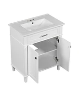 Simplie Fun 30-inch bathroom vanity with ceramic basin, soft close door and adjustable shelves