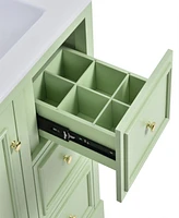 30-Inch bathroom vanity cabinet with ceramic basin, 3 drawers and adjustable shelves