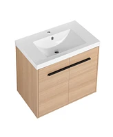 Oak 30 Inch Bathroom Vanity with resin Countertop Sink, 2 Doors Bathroom Cabinet Set